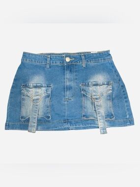 Blue denim mini skirt